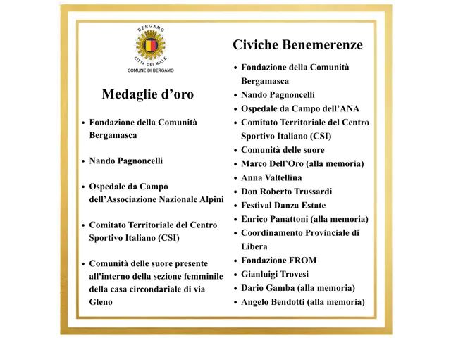 5 medaglie d'oro e 10 civiche benemerenze